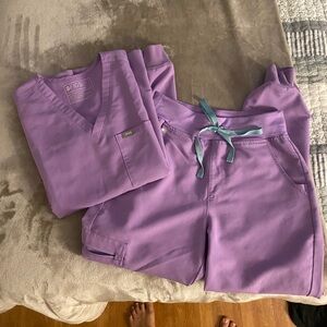 Figs lilac scrubs set: Catarina pocket top and Zamora joggers